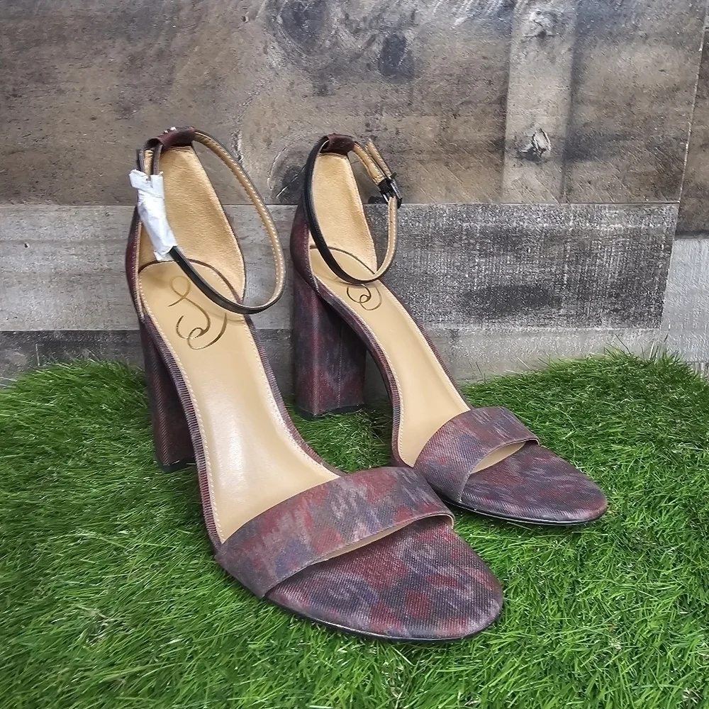 New Sam Edelman Yaro Brick Leather Block Heel Sandals